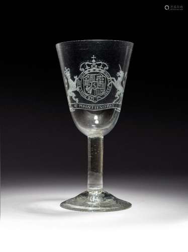 A large Williamite armorial goblet c.1740, the generous roun...