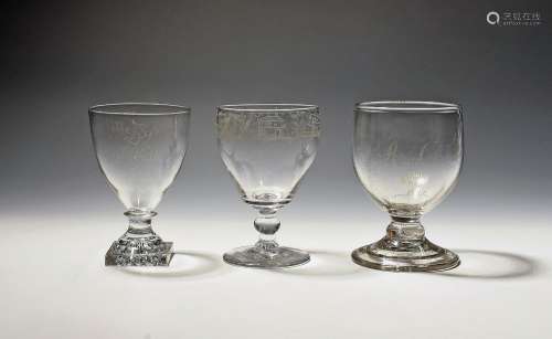 Three glass rummers late 18th/early 19th century, all with d...