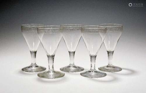 Five unusual acid-etched wine glasses for the Earl of Bristo...