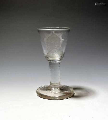 A rare portrait firing glass c.1790, one side engraved with ...
