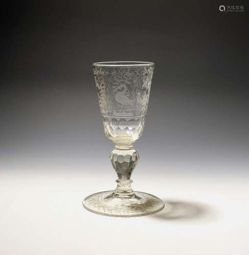 A large Dutch wine glass or goblet mid 18th century, the fla...