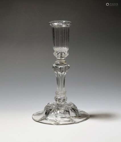 A rare composite stem candlestick c.1740, the deep moulded s...