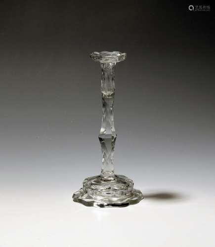 A cut glass taperstick c.1760-80, the narrow sconce with a w...