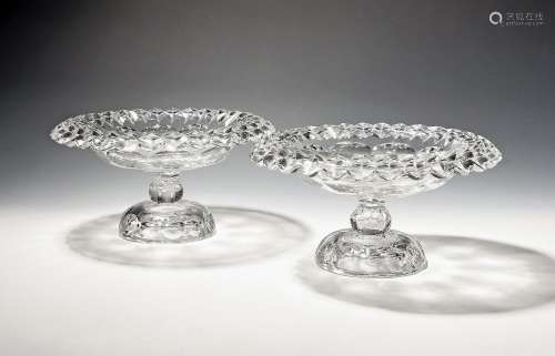 A pair of large cut glass tazzae or centrepieces 19th centur...