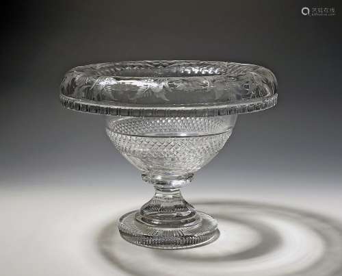 A large cut glass bowl or centrepiece, of circular form, the...