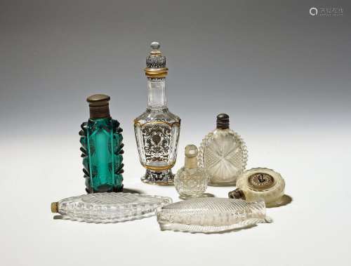Seven glass scent bottles or flasks 19th/early 20th century,...