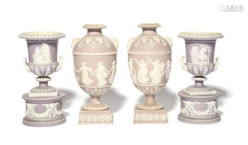 Two pairs of Wedgwood Jasperware vases 19th/early 20th centu...
