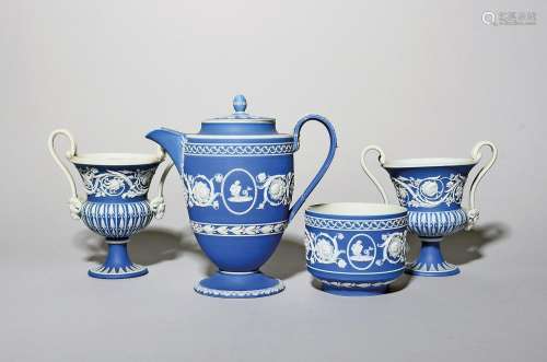 A near pair of Wedgwood Jasperware bough pots and covers 19t...