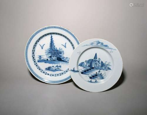Two Bristol delftware chargers c.1760-80, the smaller painte...
