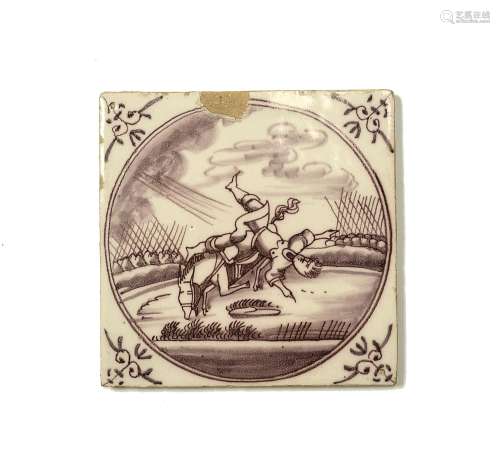 A rare delftware Biblical tile mid 18th century, painted in ...