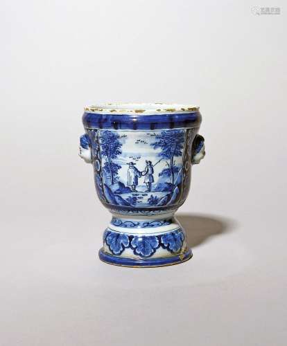A Delft vase or small jardinière 18th century, the rounded f...