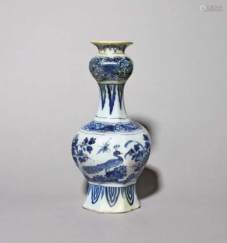 A Delft vase late 17th century, the octagonal baluster form ...