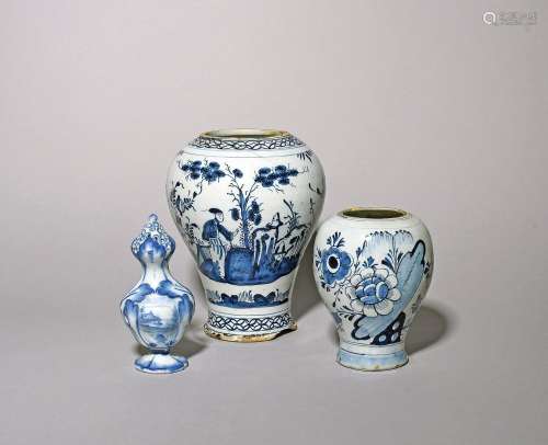 Two Delft vases 18th century, of baluster shape, one painted...