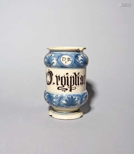 A Savona faïence drug or apothecary jar mid 18th century, th...