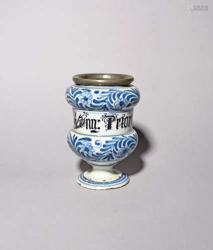 A Savona faïence albarello or drug jar mid 18th century, the...