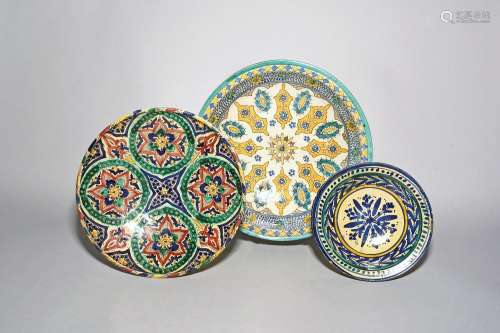 Three Moroccan pottery dishes or chargers 19th/20th century,...