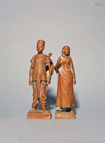 A pair of Indian terracotta figures 19th century, one of a y...