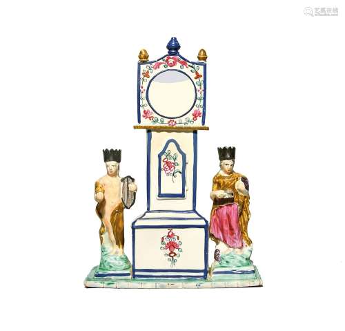 A pearlware watch stand c.1800-10, modelled as a longcase cl...