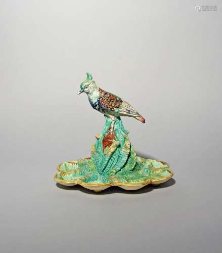 A Copeland Majolica plovers` egg holder late 19th century, m...