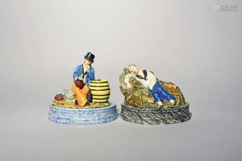 A rare pair of creamware figures of sailors c.1830-40, one s...