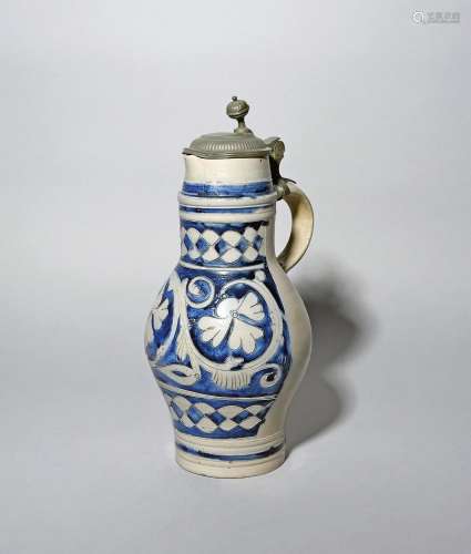 A large Westerwald stoneware jug 19th century, the tall body...