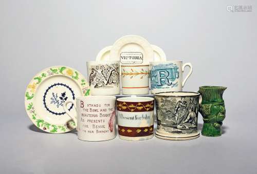 A small collection of nursery ceramics 19th century, includi...