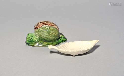 A Whieldon type pearlware model of a plum late 18th century,...