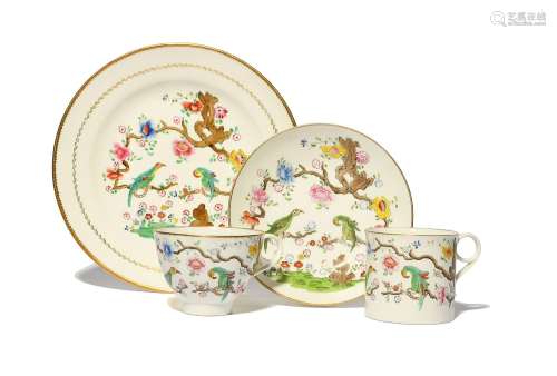 A Swansea trio and a plate c.1815-17, the trio comprising a ...