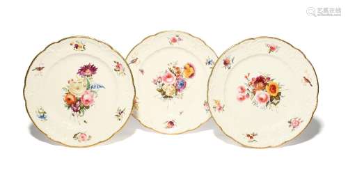 Three Nantgarw plates c.1818-20, of Brace Service type, deco...