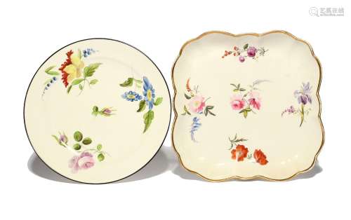 Two Swansea dishes c.1815-20, one square and locally decorat...