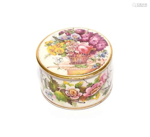 An English porcelain circular box and cover dated 1827, pain...