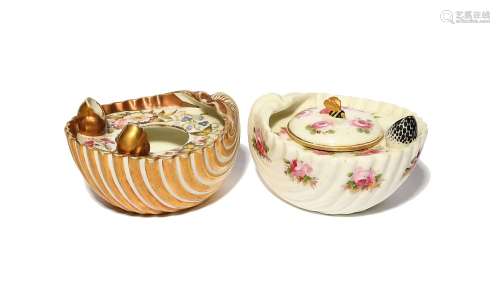 Two Swansea inkwells c.1815-17, of deep shell form, one pain...