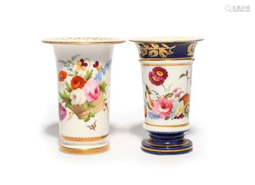Two Swansea-style spill vases c.1815-30, of flared trumpet f...