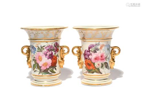 A pair of Swansea-style small vases c.1815-25, well painted ...