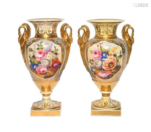 A pair of English porcelain vases 19th century, possibly Der...