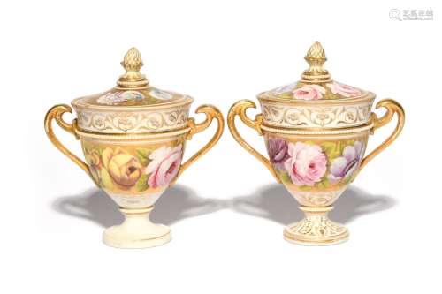 A pair of Swansea-style two-handled cups and covers c.1810-3...