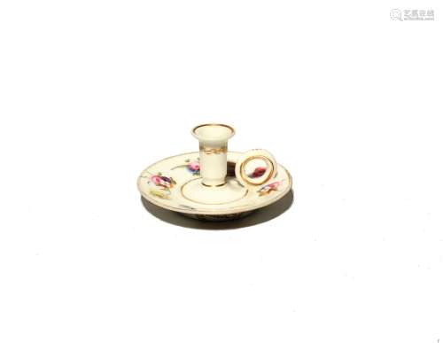 A Swansea taperstick c.1815-17, the drip pan painted with sp...