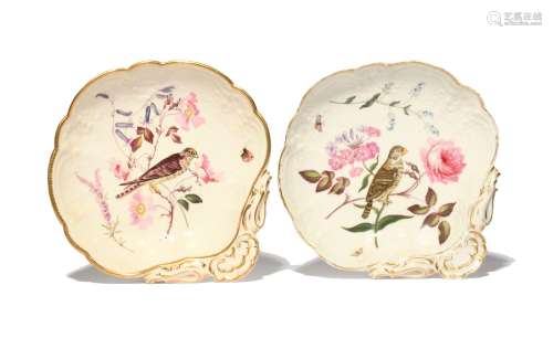 A pair of ornithological shell-shaped dessert dishes c.1820-...