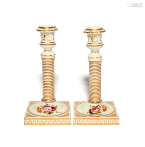 A pair of English porcelain candlesticks c.1840, probably Ch...