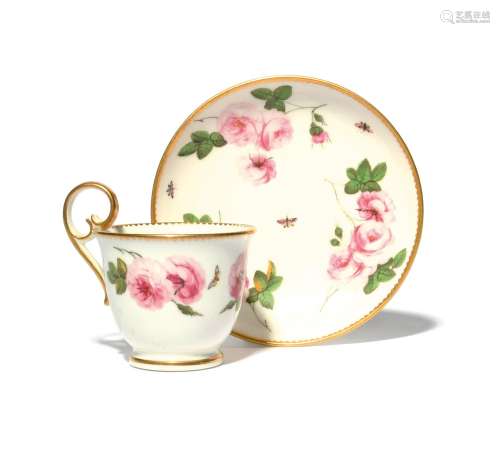A Nantgarw coffee cup and saucer c.1818-20, painted in Londo...
