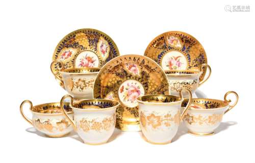 Three Coalport trios c.1818-20, comprising varying teacups, ...