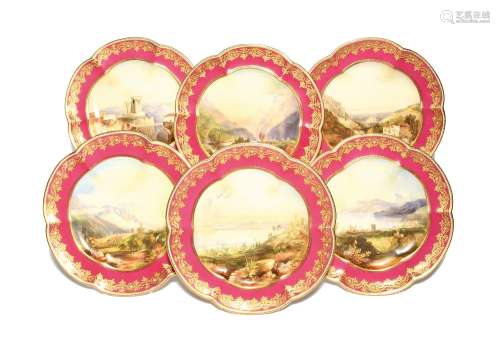 Six Coalport topographical cabinet plates 2nd half 19th cent...