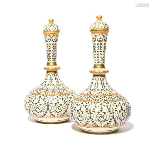 A pair of Grainger`s Worcester Parian vases and covers 19th ...