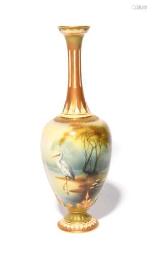 A Royal Worcester vase date code for 1908, the slender ovoid...