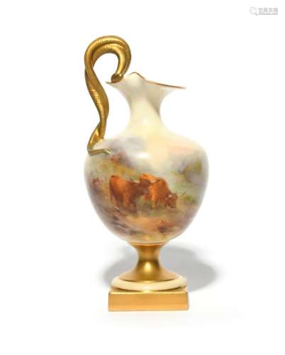 A Royal Worcester ewer date code for 1911, of shape 1968, pa...