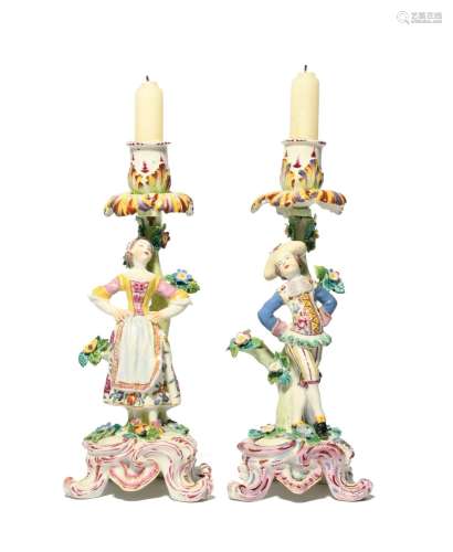 A rare matched pair of Bow candlestick figures of the Dutch ...