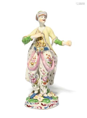 A Bow figure of a Turkish Dancer c.1760, dressed in a flambo...