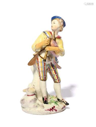 A Bow figure of a Scottish musician or piper c.1758, wearing...