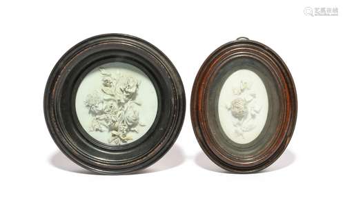 Two Bristol biscuit porcelain plaques c.1775-77, one circula...