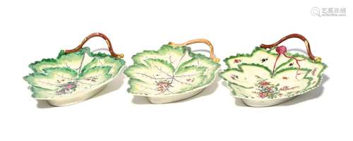 Three Worcester double leaf dishes c.1770, each moulded with...